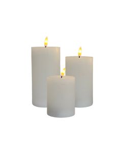 LED bloklys i voks m/ 3D flamme & fjernbetjening, 3 stk. - Whisper white