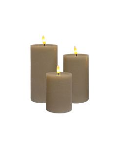 LED bloklys i voks m/ 3D flamme & fjernbetjening, 3 stk. - Latte