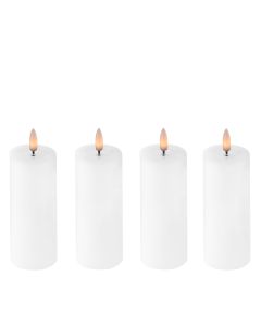 LED bloklys i voks m/ 3D flamme & fjernbetjening, 4 stk. - Hvid