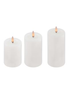 Udendørs LED bloklys m/ 3D flamme & fjernbetjening, 3 stk. - Hvid