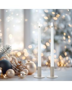 LED kronelys m/3D flamme & fjernbetjening, 24 cm, 2 stk. - Hvid