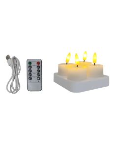 LED genopladelige fyrfadslys i voks m/ timer, oplader & fjernbetjening, 4 stk. 