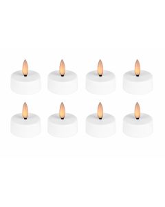 LED fyrfadslys m/ 3D flamme, timer & fjernbetjening, 8 stk. - Hvid