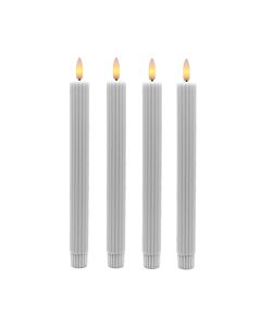 Riflede LED kronelys m/ 3D flamme & fjernbetjening, 25cm, 4 stk. - Hvid