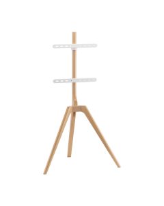 TV-gulvstander Tripod, trælook, kabelfix, 45"- 65" - Hvid/Træ