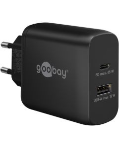 Goobay USB-C PD GaN Dual hurtigoplader 65W (USB-A/USB-C), Sort