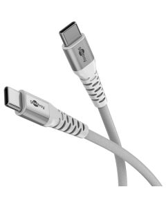 USB-C 2.0 til USB-C lade- og datakabel, tekstil, hvid, 2m