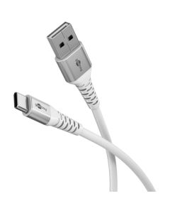 USB-A 2.0 til USB-C lade- og datakabel, tekstil, hvid, 2m