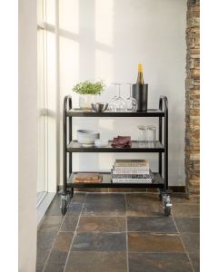 Rullebord i rustfrit stål, 3 hylder, 86x53,5xH96, sort