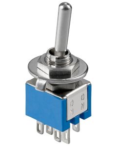 Sub miniature toggle switch - 2x UM, 6 pin, blå housing