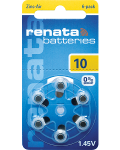 Renata ZA10 (6 stk.) Høreapparatbatterier - 0 % kviksølv