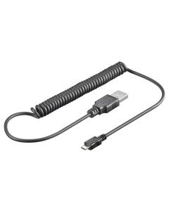 Micro USB Spiral lade- og datakabel, Sort 1m