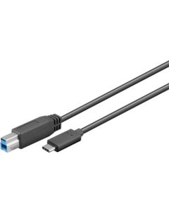 USB-B til USB-C kabel, sort 1 m