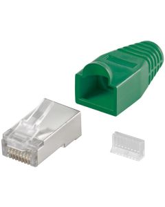 CAT 5e RJ45 plug afskærmet med stress mindskene hætte, grøn - 1 stk.
