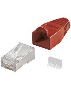 CAT 5e RJ45 plug afskærmet med stress mindskene hætte, rød - 1 stk.