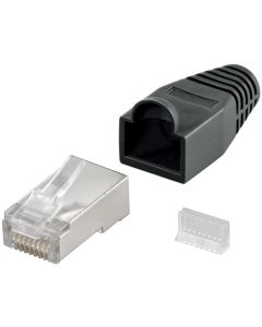 CAT 5e RJ45 plug afskærmet med stress mindskene hætte, sort - 1 stk.