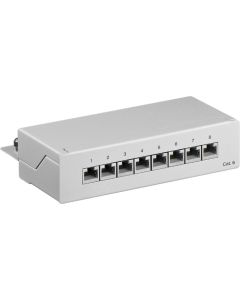 CAT 6 Mini skrivebordsudgave af Patch Panel, 8 Port, grå, Papirboks med label