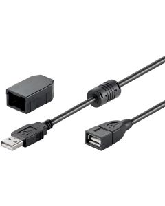 USB 2,0 Hi-Speed forlængerkabel med securing clip, sort, 2m,