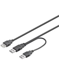 USB 2,0 Hi-Speed dobbelt-Power kabel, sort, 0,3m,