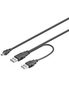 USB 2,0 Hi-Speed dobbelt-Power kabel, sort, 0,6m,