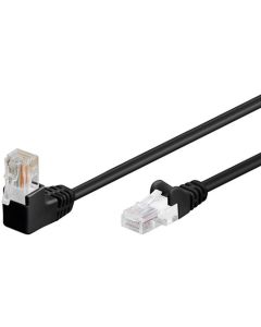 CAT 5e patchkabel 1x 90°vinklet, U/UTP, sort, 15m