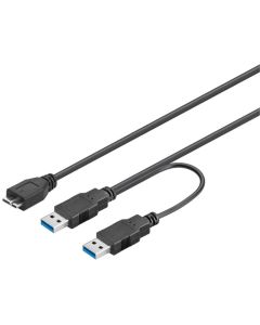 USB 3,0 dobbelt power SuperSpeed kabel, sort, 0,3m,