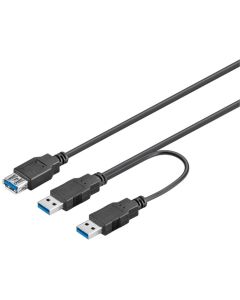 USB 3,0 dobbelt power SuperSpeed kabel, sort, 0,3m,