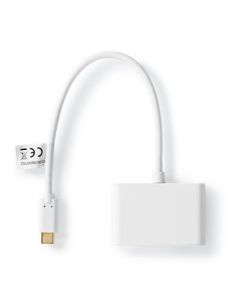 Nedis USB-adapter   USB 3.2 Gen 1   USB Type-C Han   2x USB Type A   1000 Mbps   0.20 m   Runde   Nikkelplateret   PVC   Hvid   Plastikpose