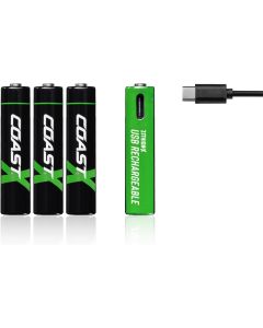 Coast AAA 1.5V USB-C genopladelige batterier 750 mAh (4 stk) inklusiv oplader kabel