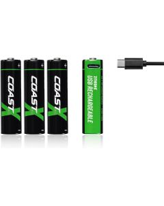 Coast AA 1.5V USB-C genopladelige batterier (4 stk) inklusiv oplader kabel