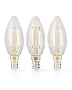 LED-lampe Pære E14 | Stearinlys | 5W | 470 lm | 2700 K | Varm Hvid | 3 stk. | Klart