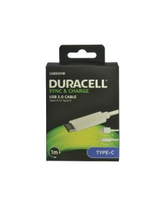 Duracell USB-C lade- og datakabel, Hvid 1m