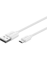 USB-A 2.0 til Micro USB lade- og datakabel, hvid, 1m