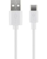 USB-A 2.0 til USB-C lade- og datakabel, hvid, 1m  