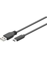 USB-A 2.0 til USB-C lade- og datakabel, sort, 0,5m