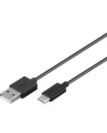 USB-A 2.0 til USB-C lade- og datakabel, sort, 1m