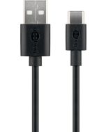 USB-A 2.0 til USB-C lade- og datakabel, sort, 3m