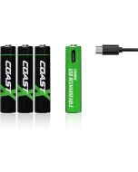 Coast AAA 1.5V USB-C genopladelige batterier 750 mAh (4 stk) inklusiv oplader kabel