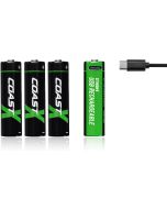 Coast AA 1.5V USB-C genopladelige batterier 2400 mAh (4 stk) inklusiv oplader kabel