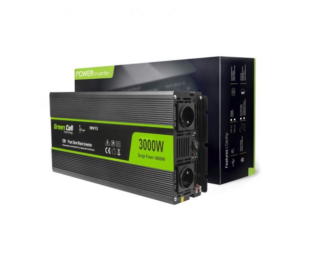 Green Cell Inverter til bil 12V til 230V, 3000W/6000W, Ren sinus