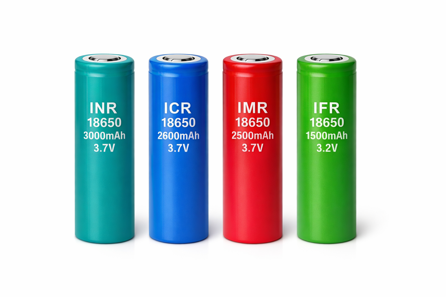 De fire typer 18650 batterier: ICR, IMR, INR og IFR