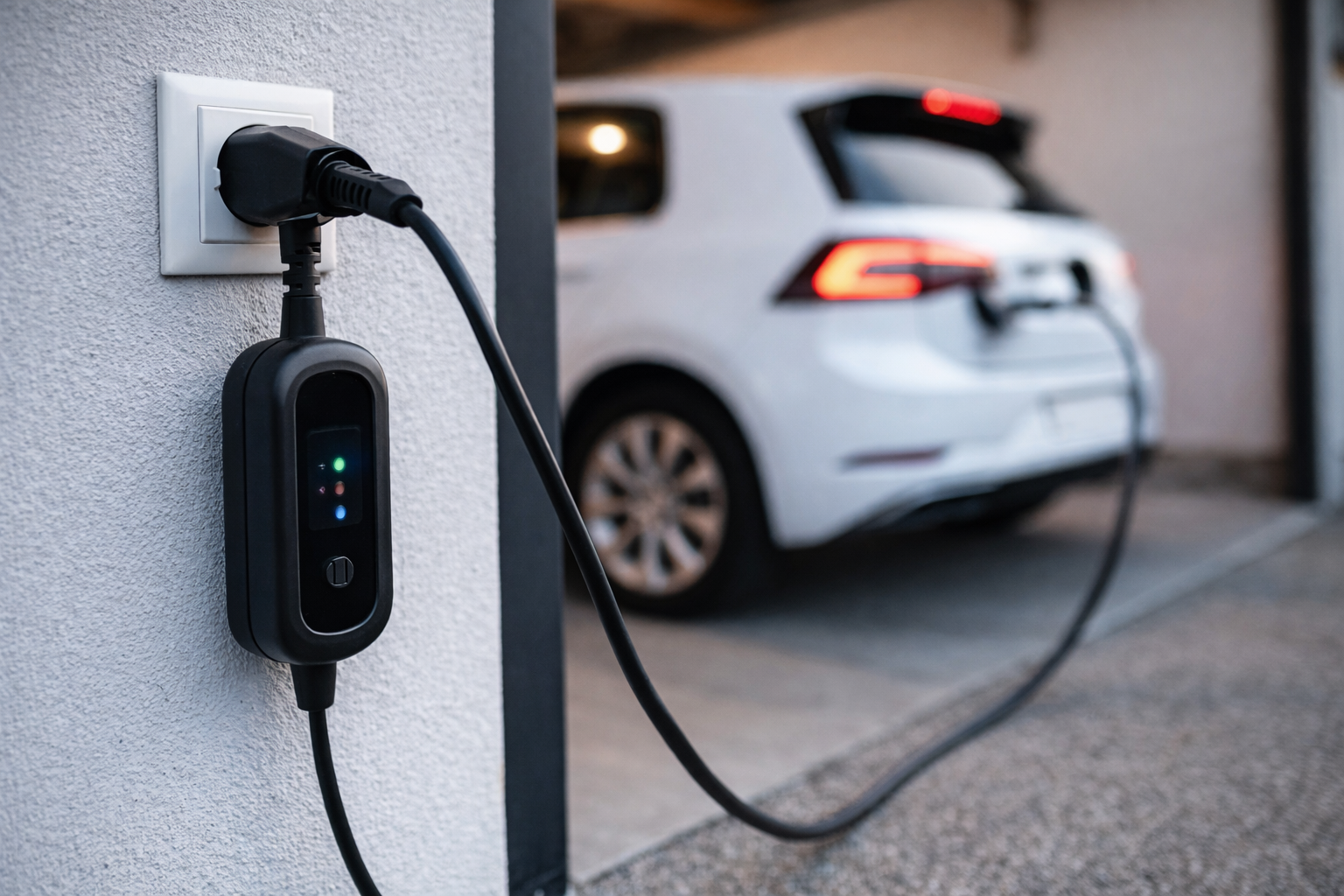 Mormorlader til elbil i stikkontakt