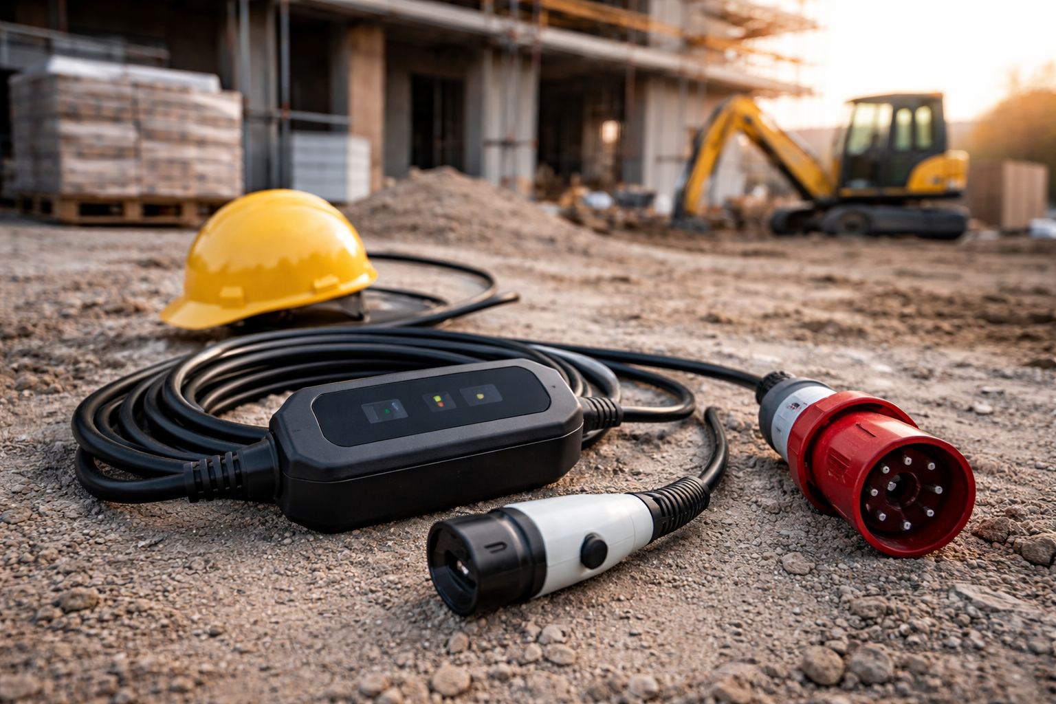 CEE-lader til elbil på byggeplads