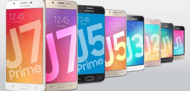 Eksempel på Samsung Galaxy J mobiler