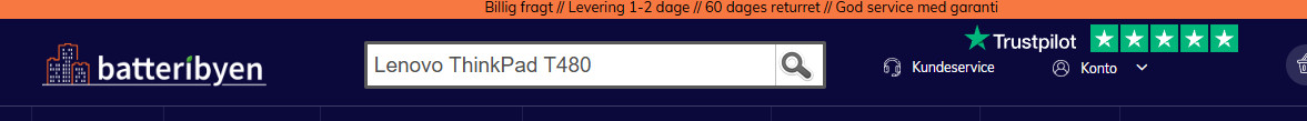 Søgefelt på batteribyen.dk med eksempel – søg på dit laptops modelnummer