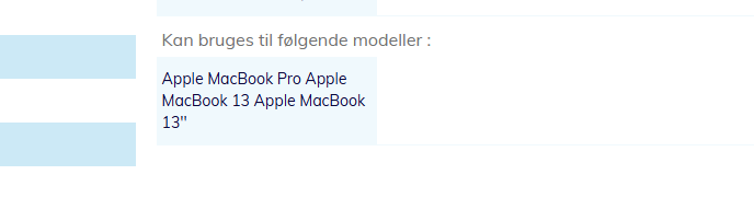 Kan bruges til følgende modeller – felt på produktside der viser hvilke laptops adapteren passer til